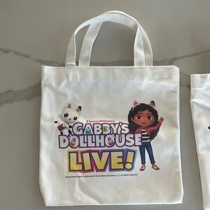 Gabby's Dollhouse Live! Kids Tote Bag - White. Set of two.